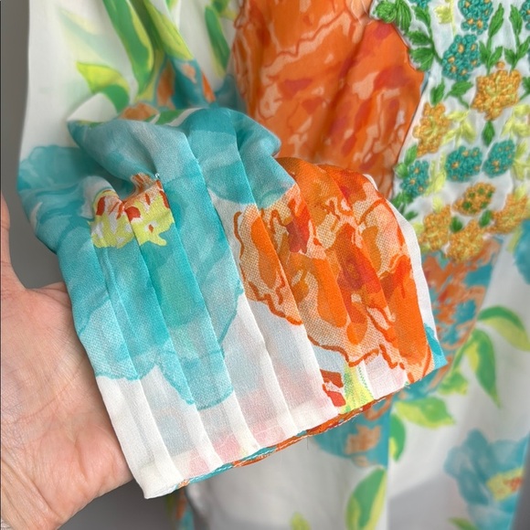 Gretchen Scott Designs Floral Tunic Blouse 3/4 Sleeve Crochet Knit Flowers - Picture 7 of 16